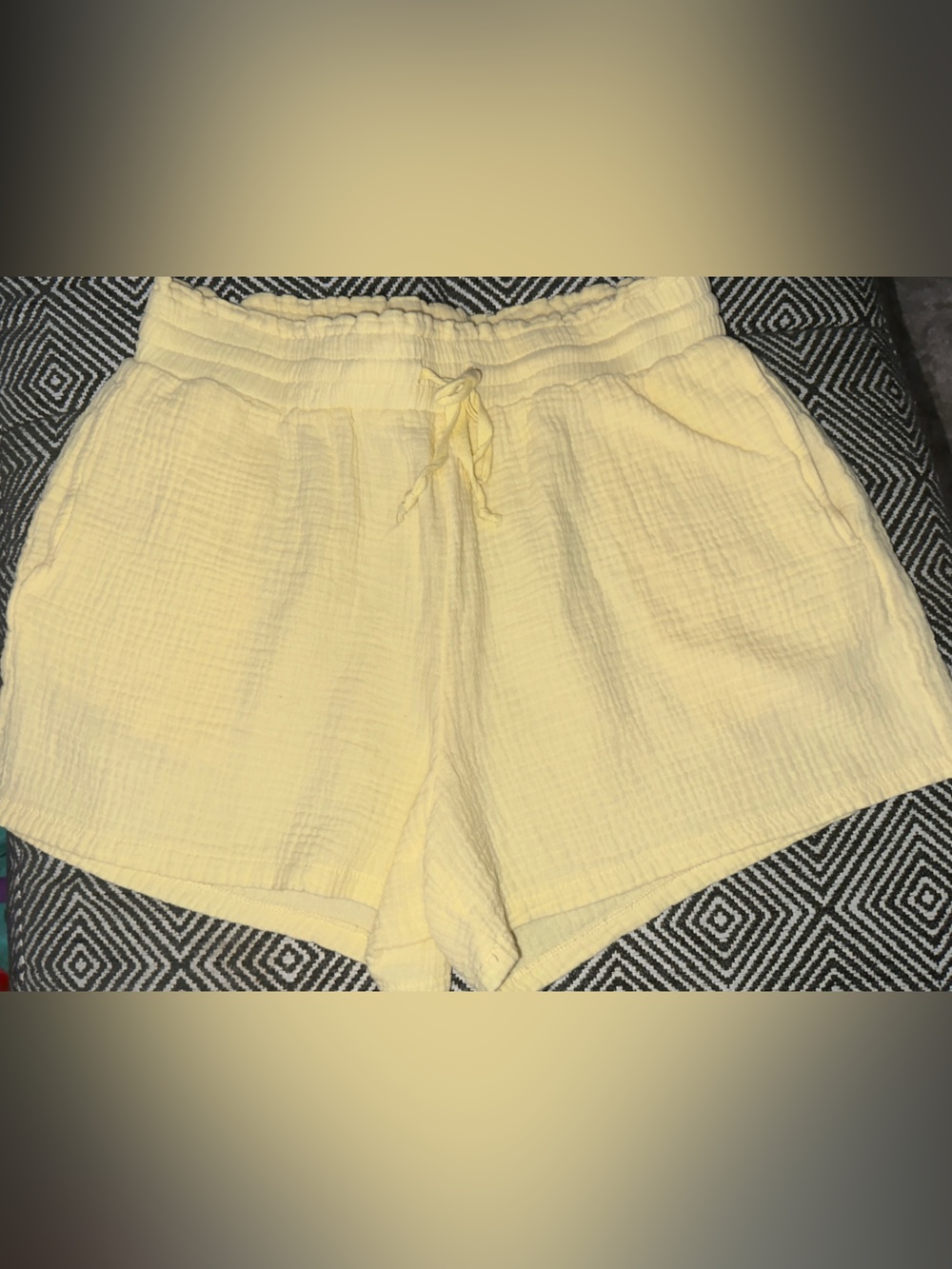 Hem & Thread Light Yellow High-Waist Gauze Drawstring Shorts